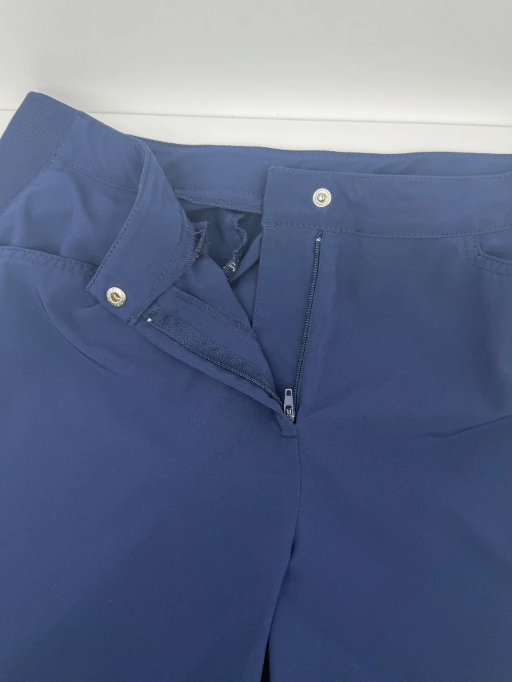 Chicos Zenergy Pants Women Large Blue Lightweight Stretch Zip Ankles Tapered